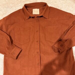 Altar'd State Cognac Brown Long Sleeve Oversized Button Front Shirt Womens S P